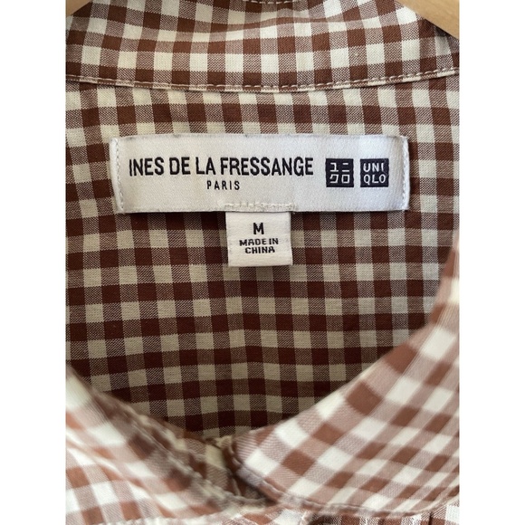 Uniqlo IDLF Ines de la Fressange cotton check gingham blouse M brown ivory - Picture 6 of 8